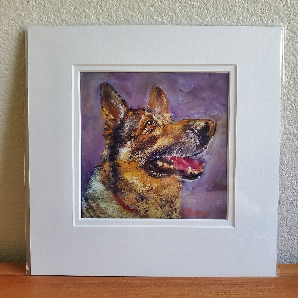 🐕 German Shepherd Pastel 10×10 Matted Painting 🖼